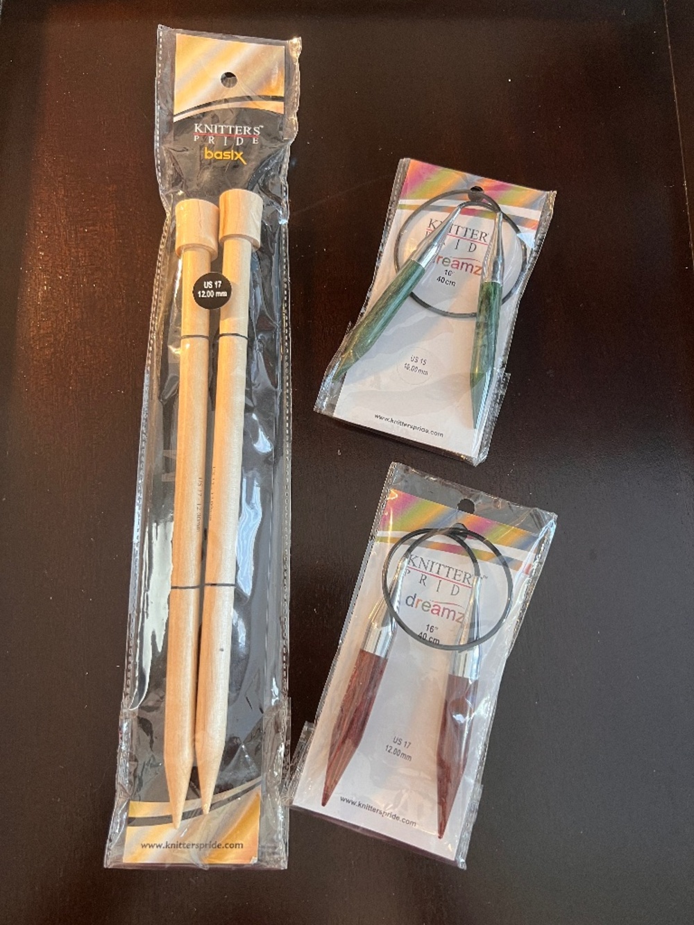 set of 3 pairs of Knitter's Pride wooden knitting needles